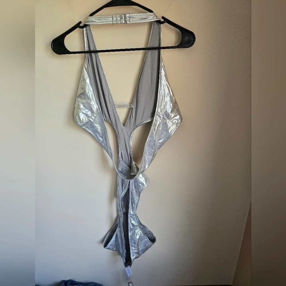 NWT Skims Metallic Swim Halter Monokini Nickel Women's Sz 4X.